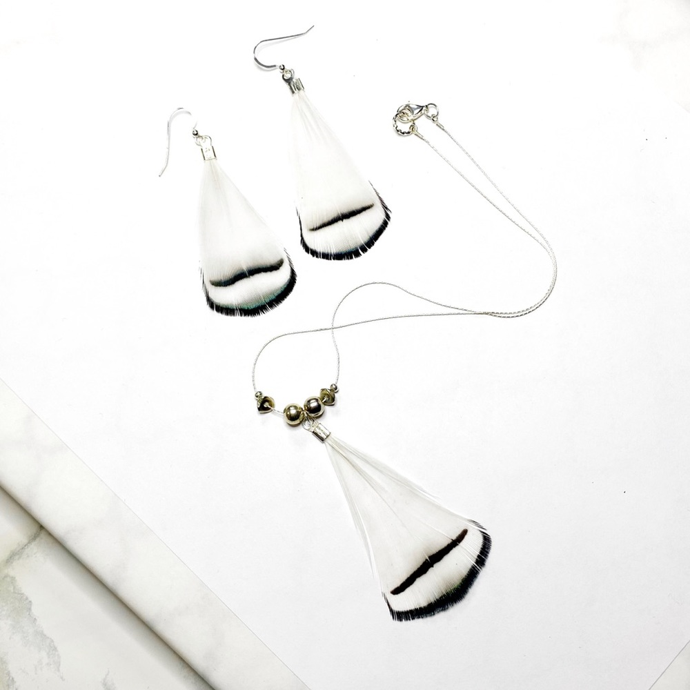 ShanRiLa Handmade Pheasant Feather Jewelry Set